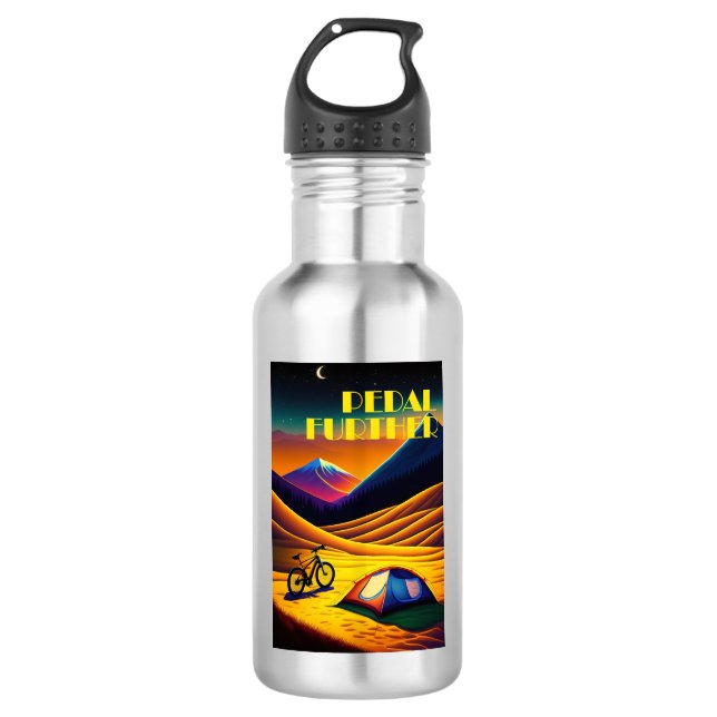 Pedal Further Bikepacking Mountains Stainless Steel Water Bottle (Front)