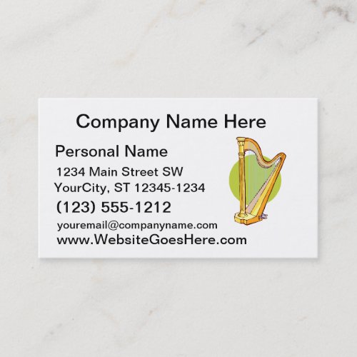 Pedal Harp Green Circle Behind Graphic Music Business Card Template