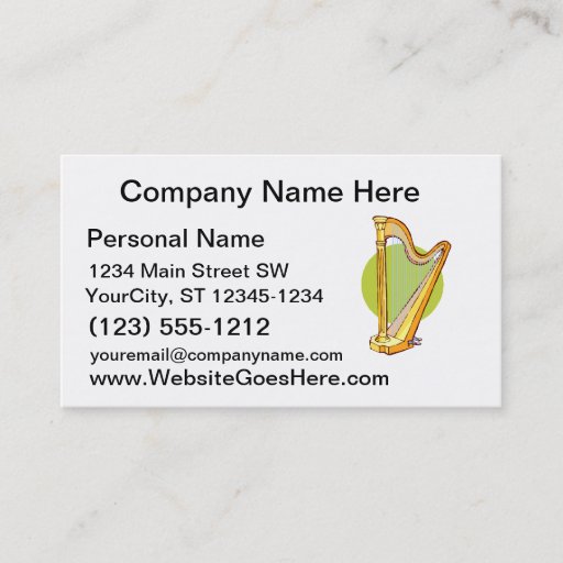 Customizable Pedal Harp Green Circle Behind Graphic Music Business Card Template