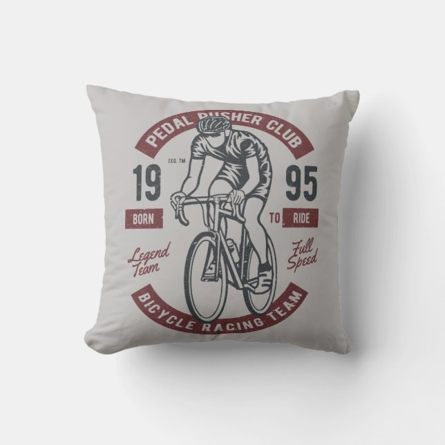 Pedal Pusher Cycling Club | Racing Team Full Speed Throw Pillow (Front)
