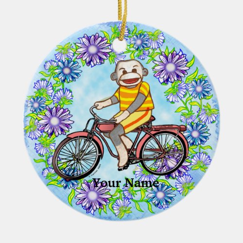 Pedal Sock Monkey custom name  Ceramic Ornament