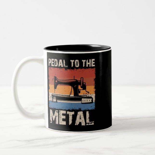 Pedal To The Metal Sewing Machine Quilting Women V Two-Tone Coffee Mug (Left)