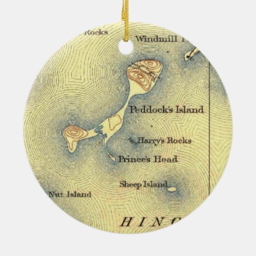 Peddocks Island MA Vintage Map Ceramic Ornament