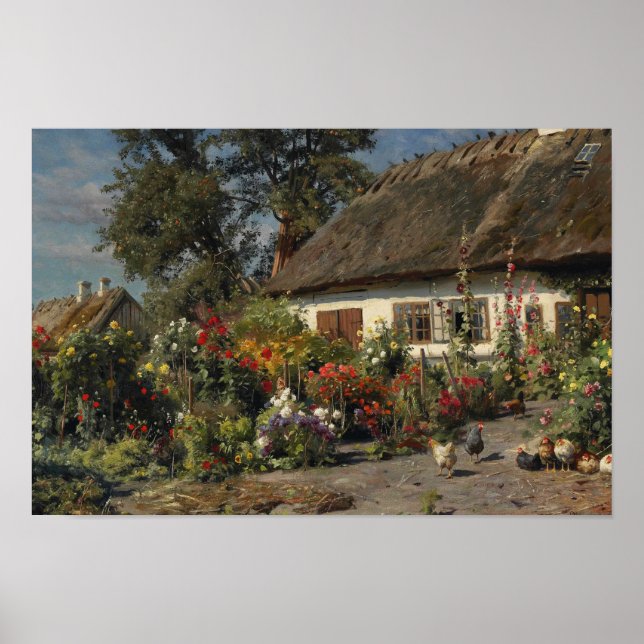 Peder Monsted - A Cottage Garden with Chickens Poster (Front)