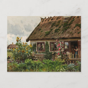 Peder Monsted - Girl's knitting in the doorway Postcard