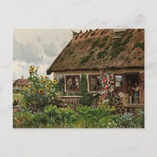 Peder Monsted - Girl's knitting in the doorway Postcard