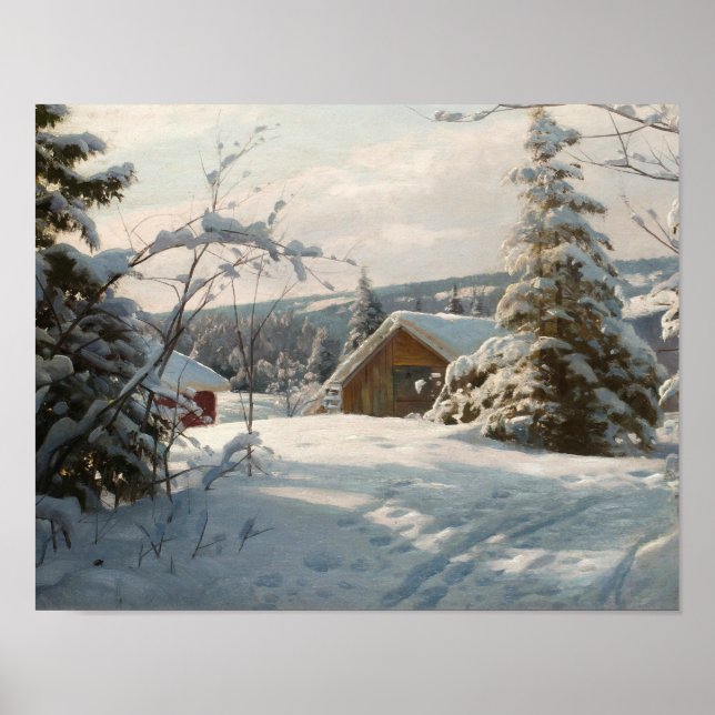 Peder Monsted - Sunlit winter landscape Poster (Front)