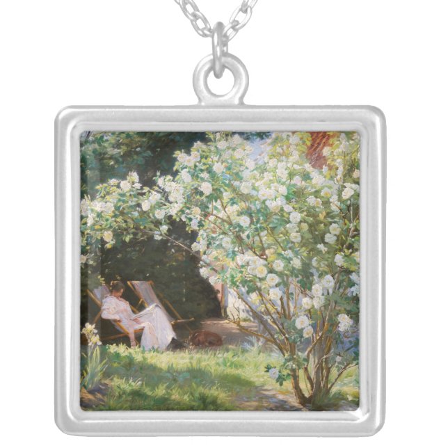 Peder Severin Kroyer - Roses Silver Plated Necklace (Front)