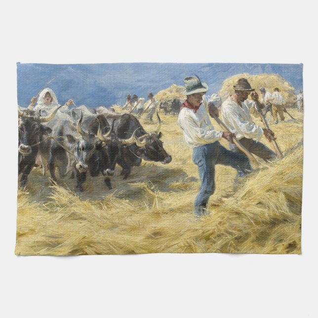 Peder Severin Kroyer - Threshing in the Abruzzi Kitchen Towel (Horizontal)