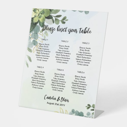 Pedestal 6 Table Wedding Seating Chart Greenery  P Pedestal Sign