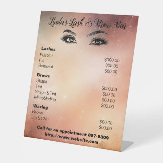 Pedestal services menu for lash/brow business sign