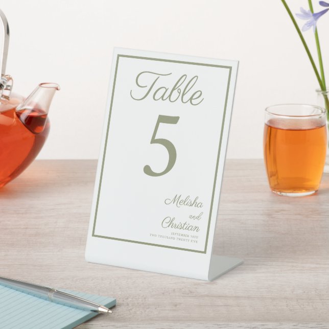 Pedestal sign table number for a modern wedding. (In SItu)