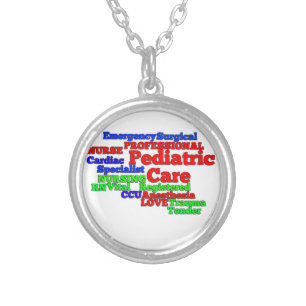 PEDIATRIC CARE NURSE WORDS SCRAMBLE SILVER PLATED NECKLACE