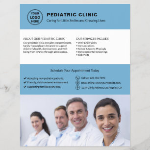 Pediatric Clinic Doctor Logo Photo QR Blue Flyer