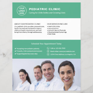 Pediatric Clinic Doctor Logo Photo QR Green Flyer