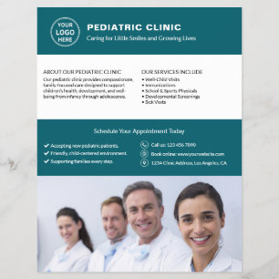 Pediatric Clinic Doctor Logo Photo QR Teal Flyer