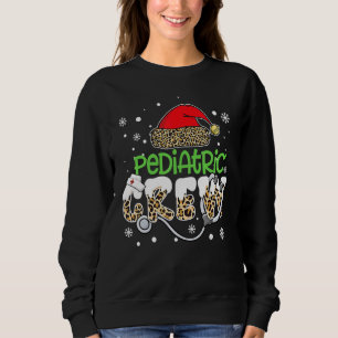 Pediatric Crew Leopard Santa Hat Stethoscope Nurse Sweatshirt