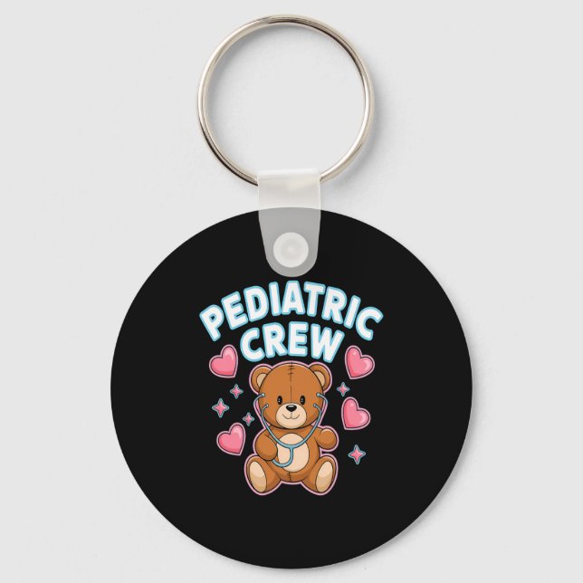 Pediatric Crew Nurse Bear Heart Stethoscope Peds  Keychain (Front)