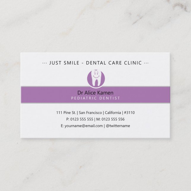 Pediatric Dentist | Dental Practice Lavender Business Card (Front)