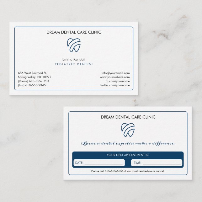 Pediatric Dentist | Elegant Appointment Card (Front/Back)