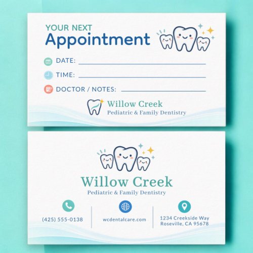 Pediatric Dentist Office Appointment Reminder Card