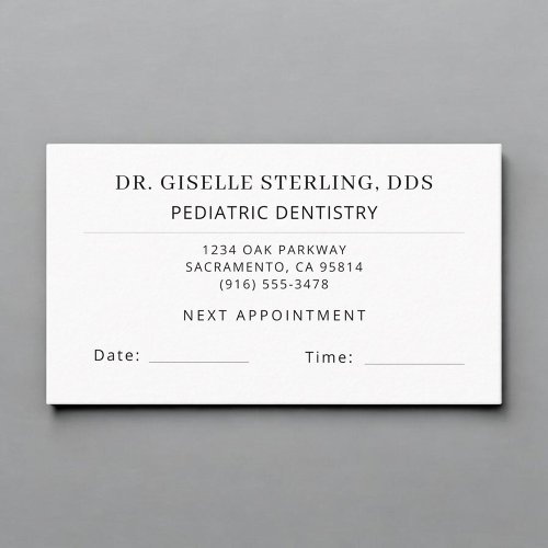 Pediatric Dentistry Dentist Appointment Card