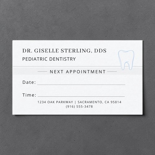 Pediatric Dentistry Dentist Tooth Appointment Card