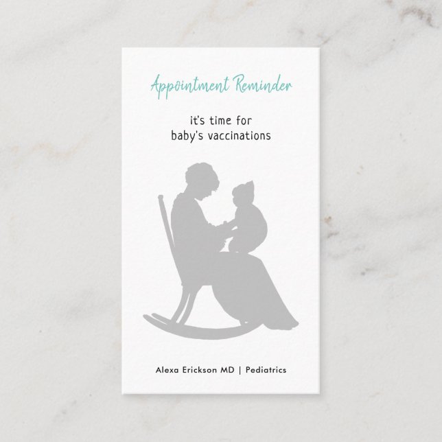 Pediatric Doctor Mother Rocking Baby Vaccination Appointment Card (Front)
