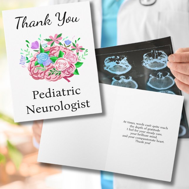 Pediatric Neurologist Thank You Brain With Flowers Card (Creator Uploaded)
