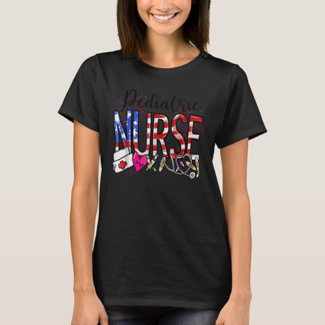 Pediatric Nurse American Flag Stethoscope Pride 4t T-Shirt (Front)