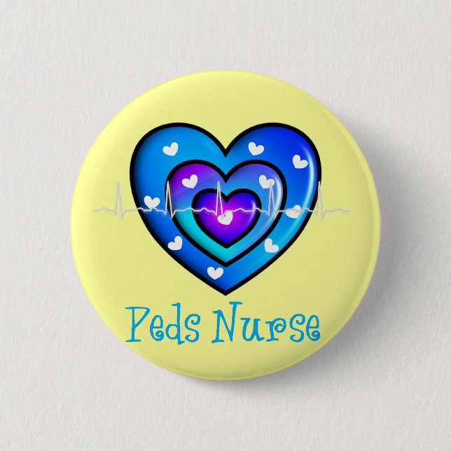 Pediatric Nurse Artsy Blue Heart Design Gifts Button (Front)
