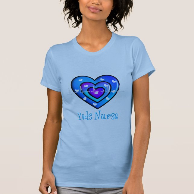 Pediatric Nurse Artsy Blue Heart Design Gifts T-Shirt (Front)