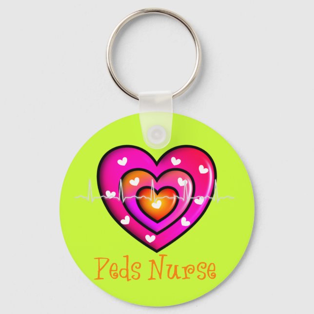 Pediatric Nurse Artsy Pink Heart Design Keychain (Front)