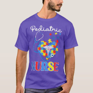 Pediatric Nurse Autism Day Love Heart Stethoscope  T-Shirt
