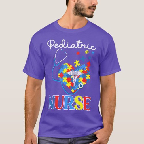 Pediatric Nurse Autism Day Love Heart Stethoscope  T_Shirt