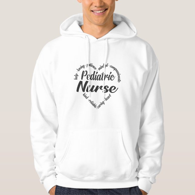 Pediatric Nurse Heart Word Cloud Hoodie (Front)