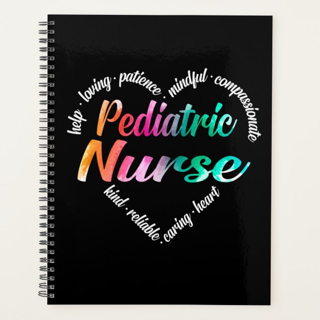 Pediatric Nurse Heart Word Cloud Watercolor Planner (Front)