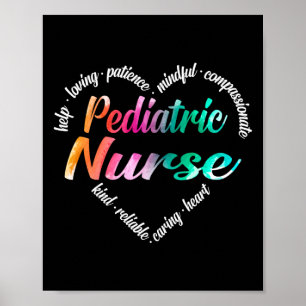 Pediatric Nurse Heart Word Cloud Watercolor Poster