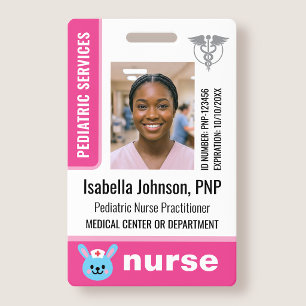 Pediatric Nurse ID Badge Photo Logo Rabbit Pink
