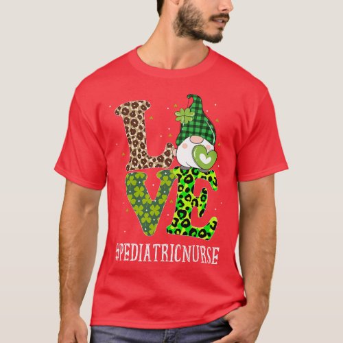 Pediatric Nurse Love St Patricks Day Gnome Leopard T_Shirt