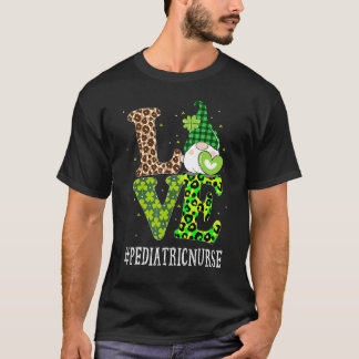 Pediatric Nurse Love St Patricks Day Gnome Leopard T-Shirt