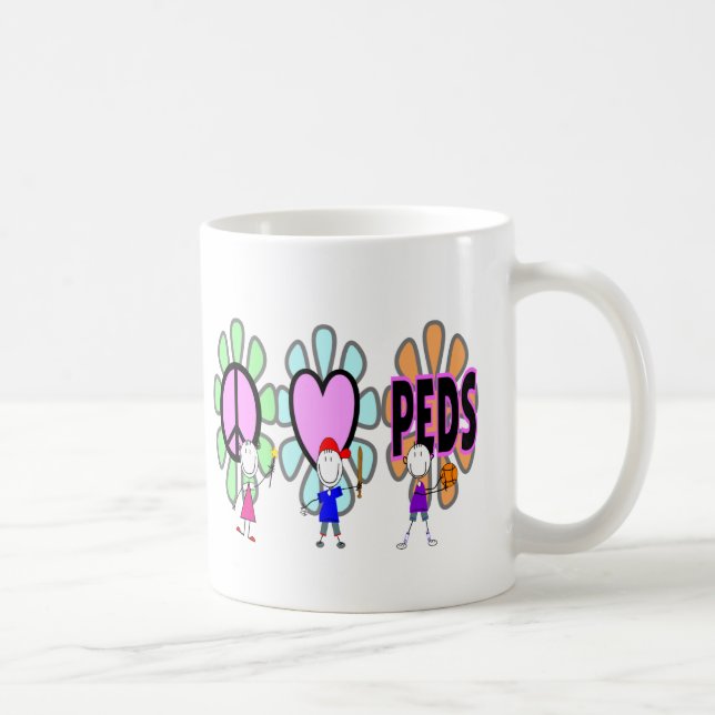 Pediatric Nurse "Peace-Love-Pediatrics" Gifts Coffee Mug (Right)