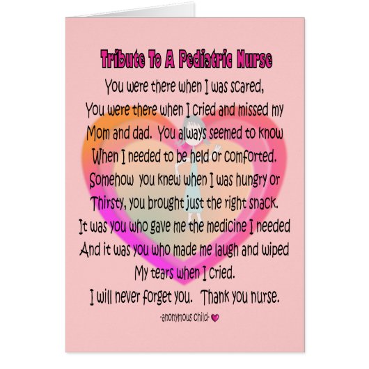 Pediatric Nurse Poem Gifts Cards (Front)