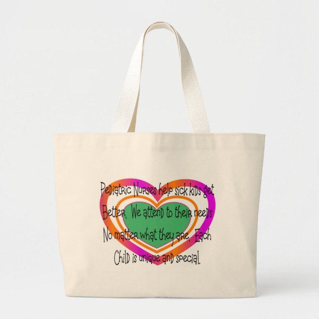 pediatric nurse poem heart large tote bag (Front)