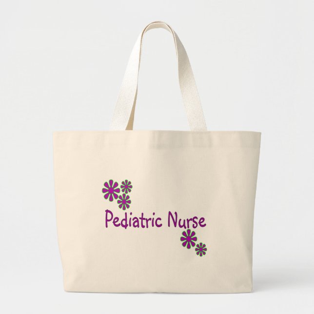 Pediatric Nurse Purple Flowers Large Tote Bag (Front)