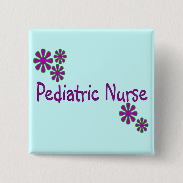 Pediatric Nurse Purple Flowers Pinback Button (Front)