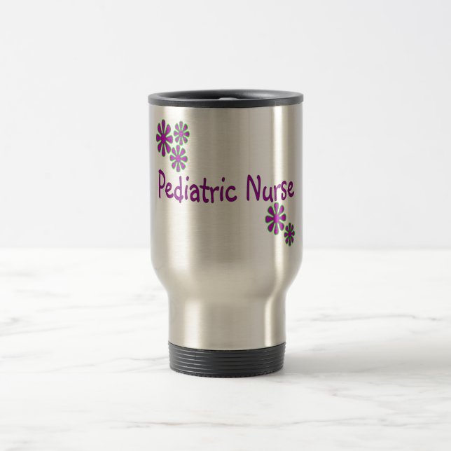 Pediatric Nurse Purple Flowers Travel Mug (Center)