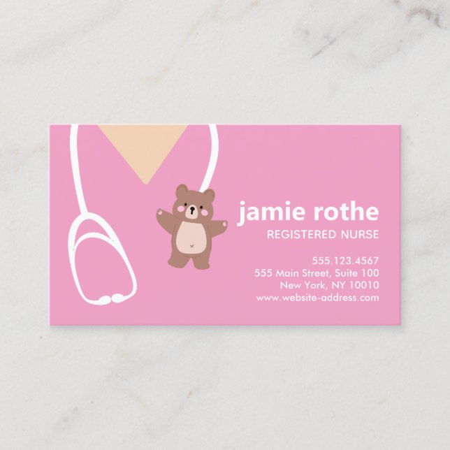 Pediatric Nurse Scrubs Teddy Bear  Business Card (Front)