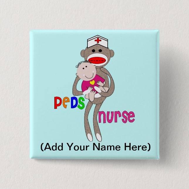 Pediatric Nurse Sock Monkey Design Pinback Button (Front)