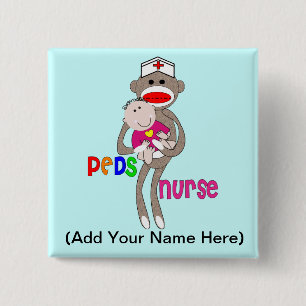 Pediatric Nurse Sock Monkey Design Pinback Button
